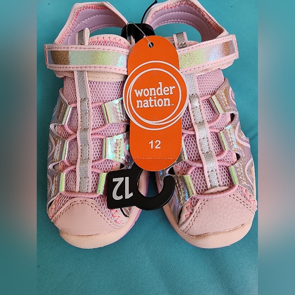 Size 12 - Wonder Nation Girl's Closed Toe Pink Sandals - Picture 2 of 8